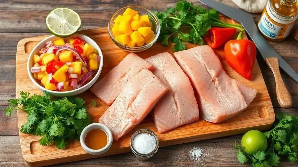 Ingredientes da receita Grilled Salmon with Mango Salsa