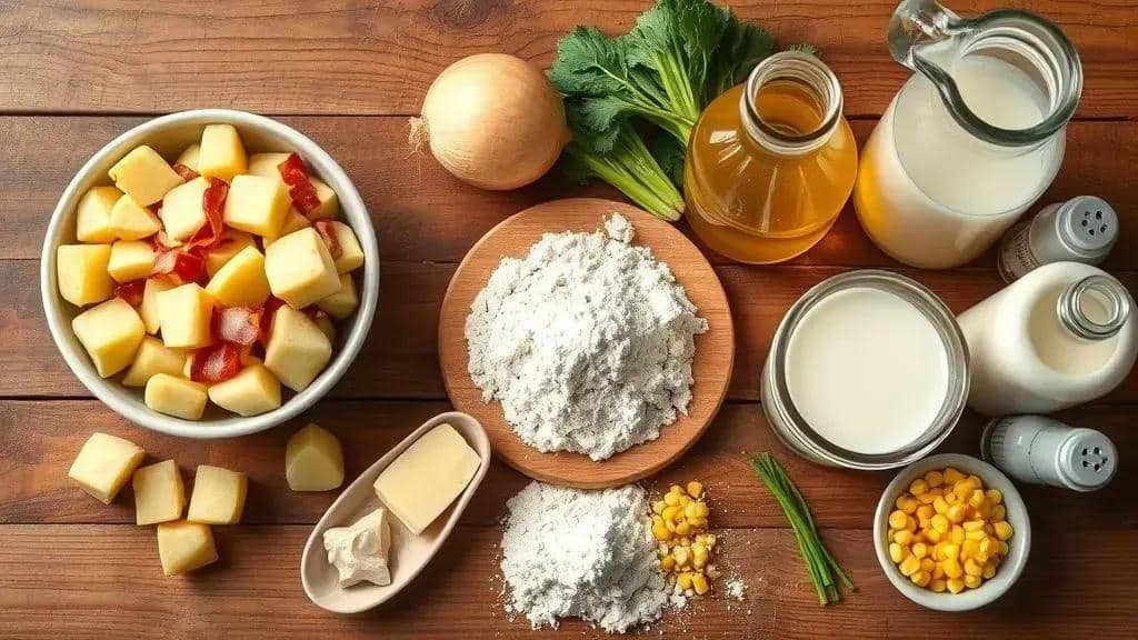 Ingredientes da receita sopa cremosa de batata New England