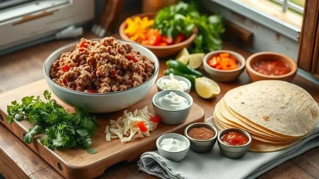 Ingredientes da receita Tacos de Carne Moída com Queijo Texas e Sudoeste Ingredientes da receita Tacos de Carne Moída com Queijo Texas e Sudoeste