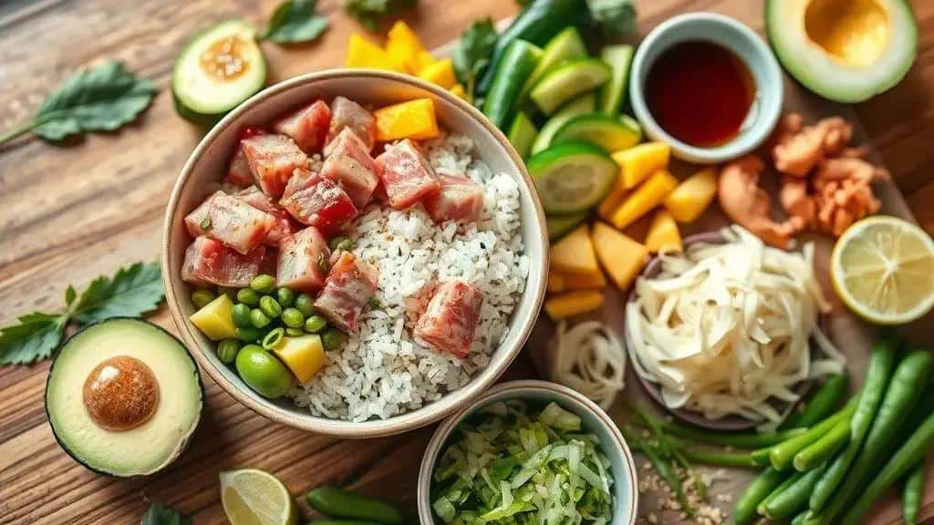 Ingredientes da receita Tigela de Peixe Cru e Arroz Costa Oeste