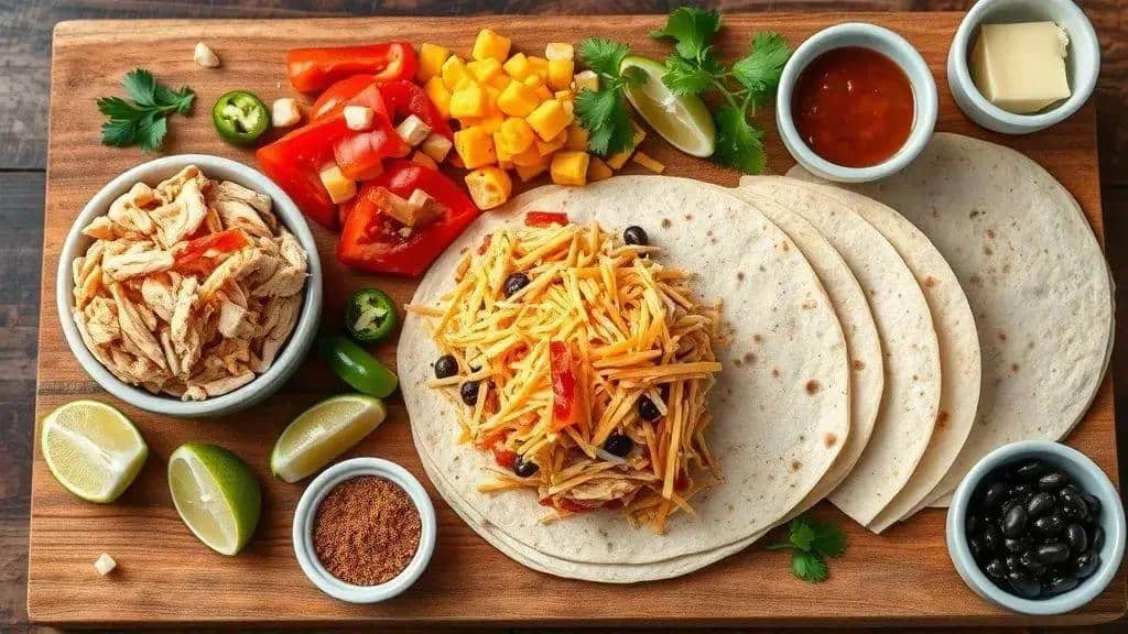 Ingredientes da receita tortilhas recheadas com queijo Texas e Sudoeste Ingredientes da receita tortilhas recheadas com queijo Texas e Sudoeste