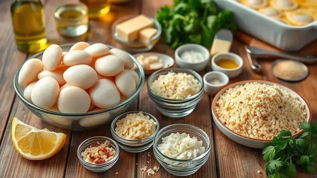 Ingredientes da receita vieiras assadas com farofa New England scallop bake