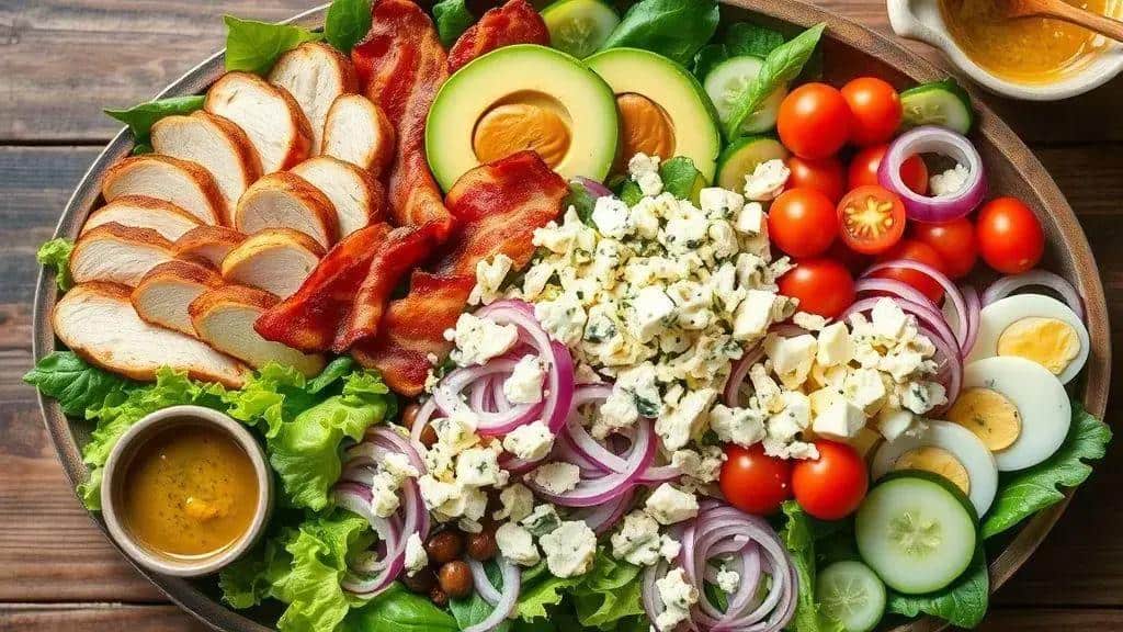 Ingredientes da salada Cobb: frango, bacon e abacate