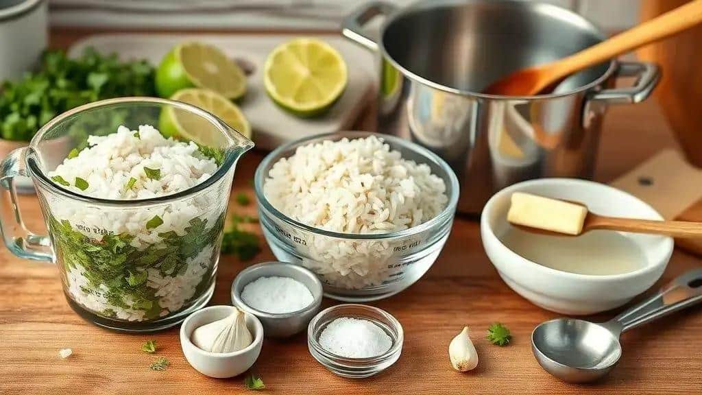 Ingredientes do arroz com limão e coentro