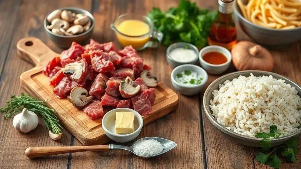 Ingredientes do beef stroganoff caseiro