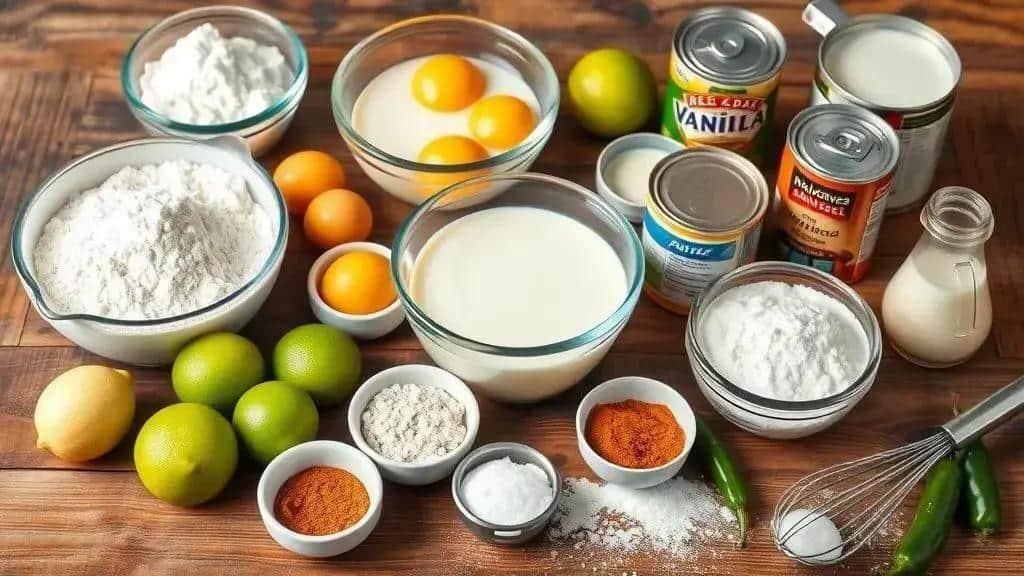 Ingredientes do bolo de três leites Tex-Mex