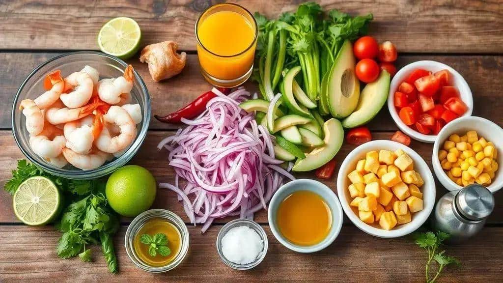 Ingredientes do Ceviche de Camarão estilo Pacífico Ingredientes do Ceviche de Camarão estilo Pacífico