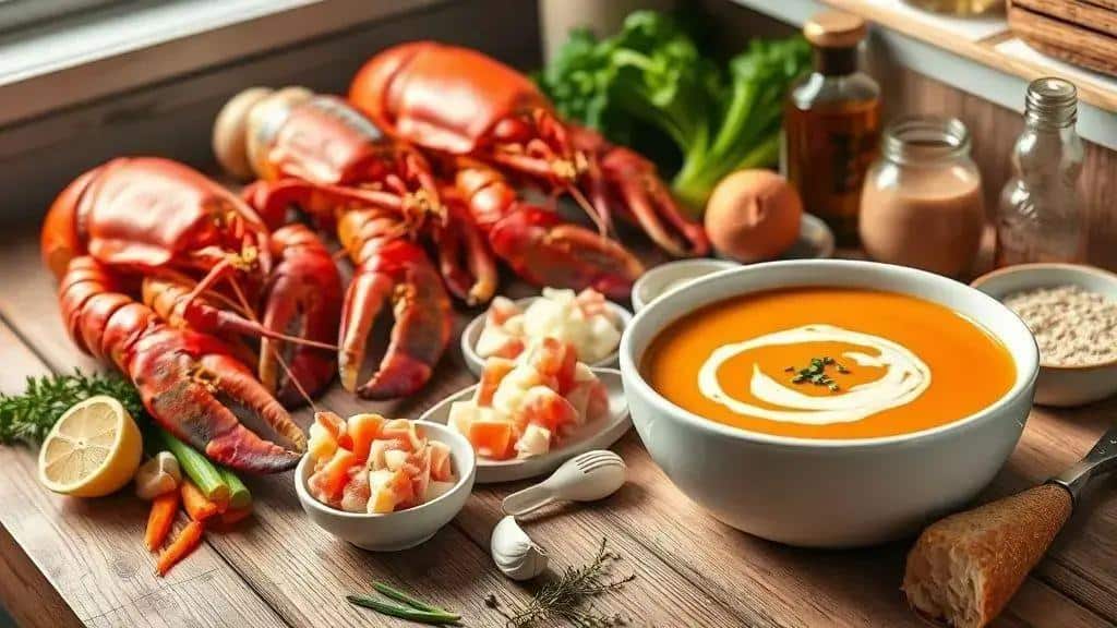 Ingredientes do creme de lagosta New England lobster bisque