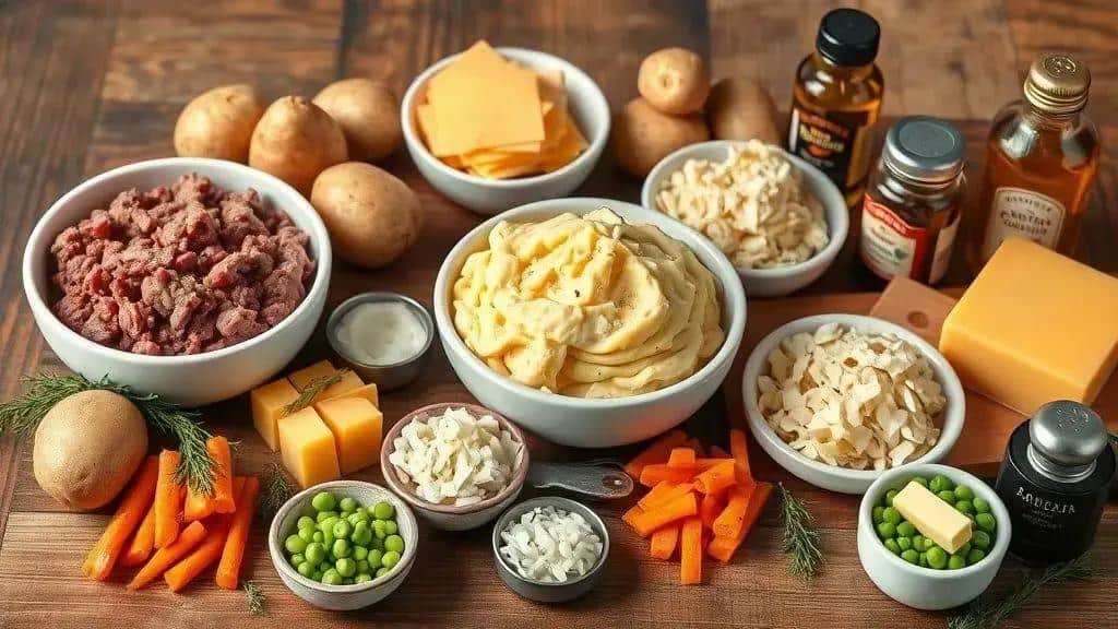 Ingredientes do escondidinho de carne e purê midwest shepherd’s pie