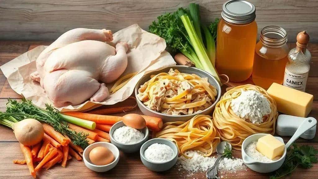 Ingredientes do frango com macarrão caseiro