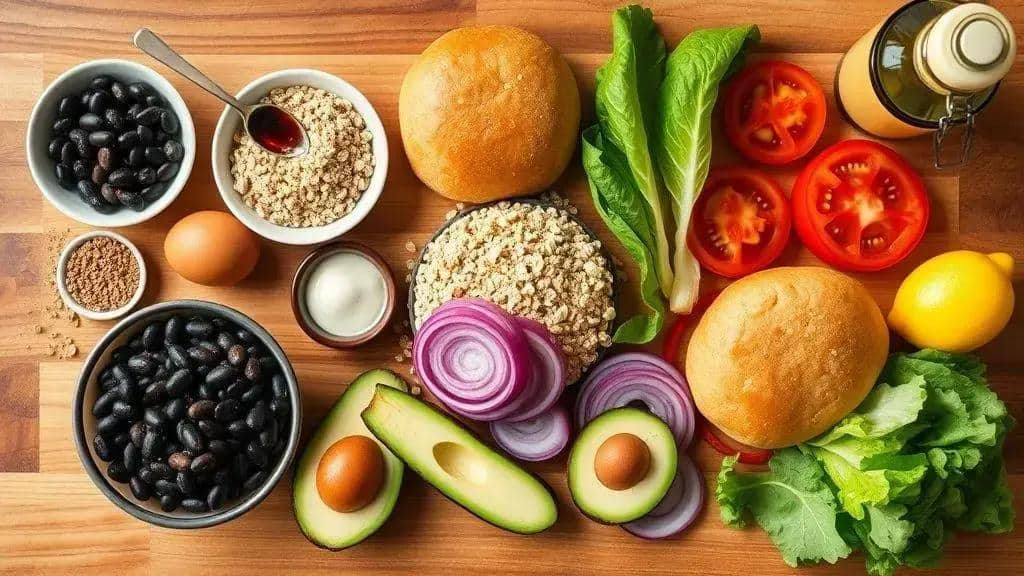 Ingredientes do hambúrguer vegetariano com abacate