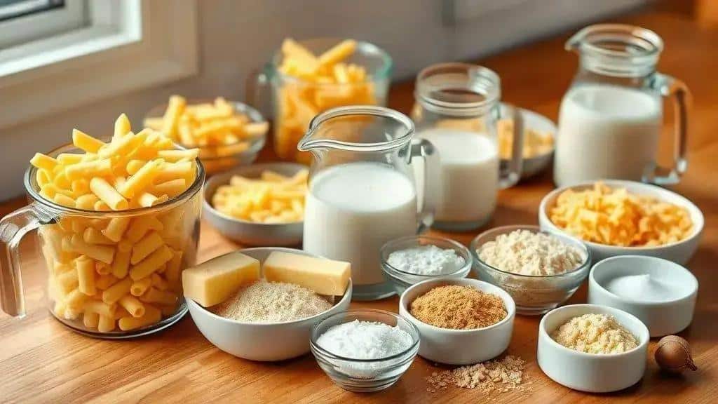 Ingredientes do macarrão assado com queijo