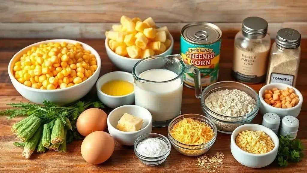 Ingredientes do pudim de milho (corn pudding)