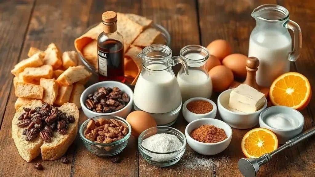 Ingredientes do pudim de pão Creole Cajun