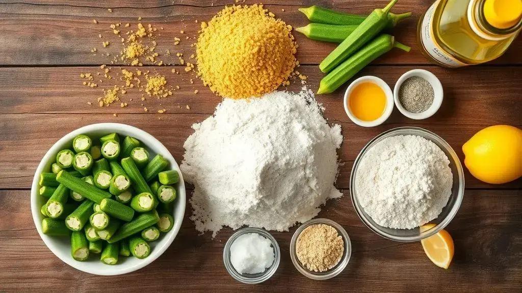 Ingredientes do quiabo crocante do sul (Okra Frita)