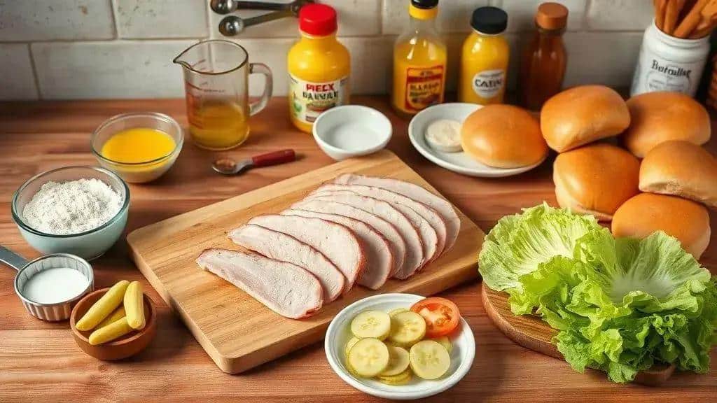Ingredientes do sanduíche de lombo empanado
