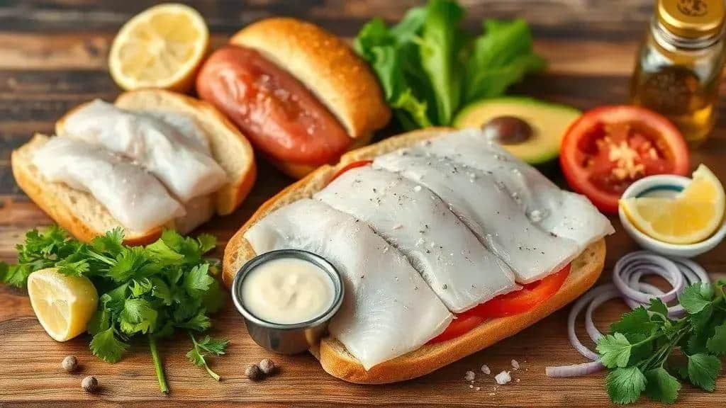 Ingredientes do sanduíche de peixe grelhado costa oeste