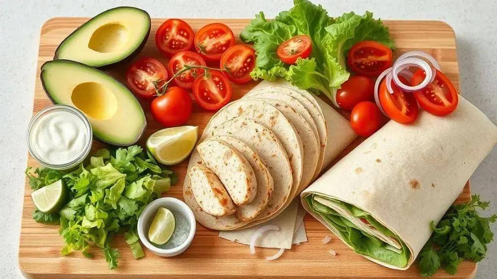 Ingredientes do wrap de frango com abacate e tomate Ingredientes do wrap de frango com abacate e tomate