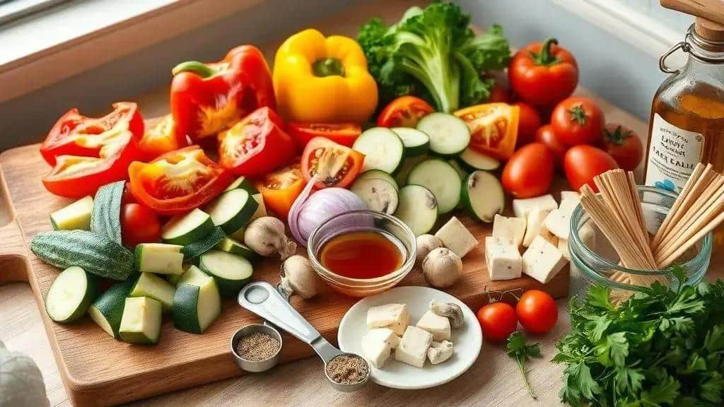 Ingredientes dos espetinhos de legumes Costa Oeste Ingredientes dos espetinhos de legumes Costa Oeste