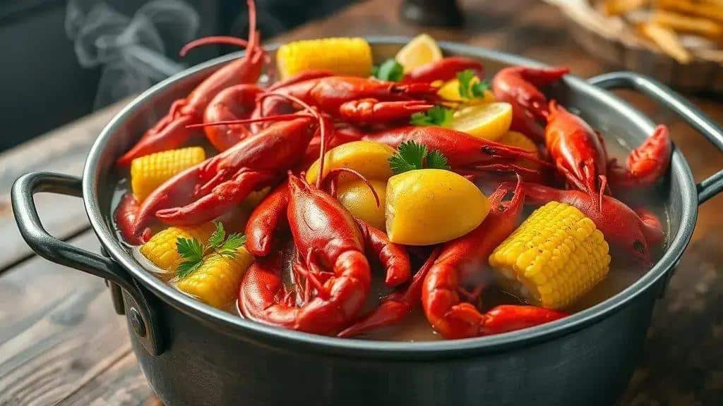 Lagostins Cozidos com Especiarias Cajun & Creole crawfish boil