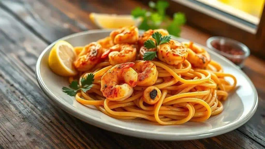Massa com Camarões Cajun Cajun & Creole shrimp pasta