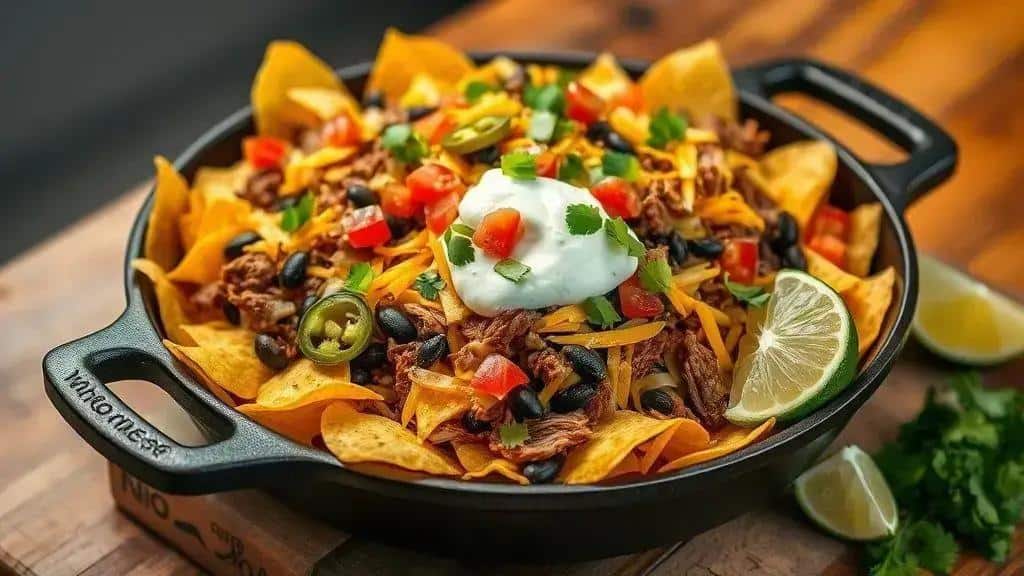 Nachos Recheados com Carne e Queijo Texas e Sudoeste loaded nachos 10 Nachos Recheados com Carne e Queijo Texas e Sudoeste loaded nachos