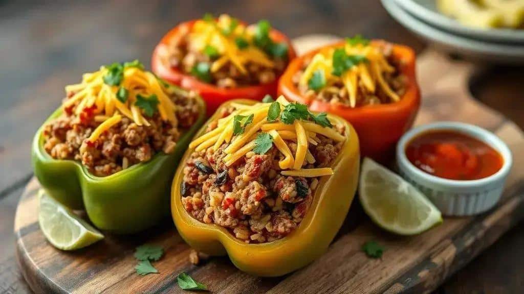 Pimentões Recheados com Carne e Arroz Texas e Sudoeste stuffed peppers 6 Pimentões Recheados com Carne e Arroz Texas e Sudoeste stuffed peppers