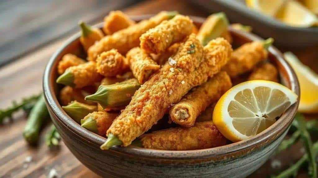 Quiabo Crocante do Sul Sul dos EUA fried okra