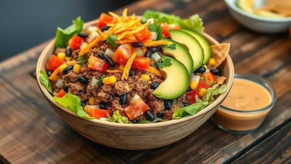 Salada Tex-Mex com Carne e Tortilhas Texas e Sudoeste taco salad