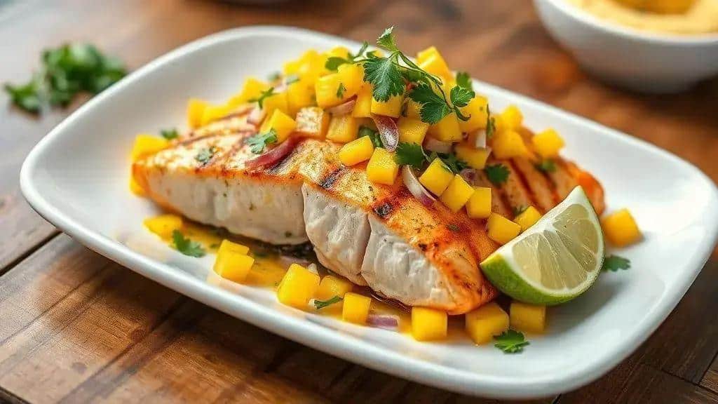 Salmão Grelhado com Molho de Manga Costa Oeste grilled salmon