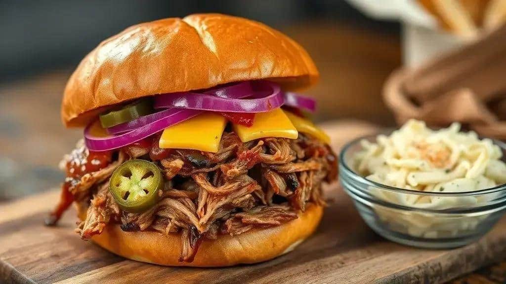 Sanduíche de Porco Desfiado Texas e Sudoeste pulled pork sandwich