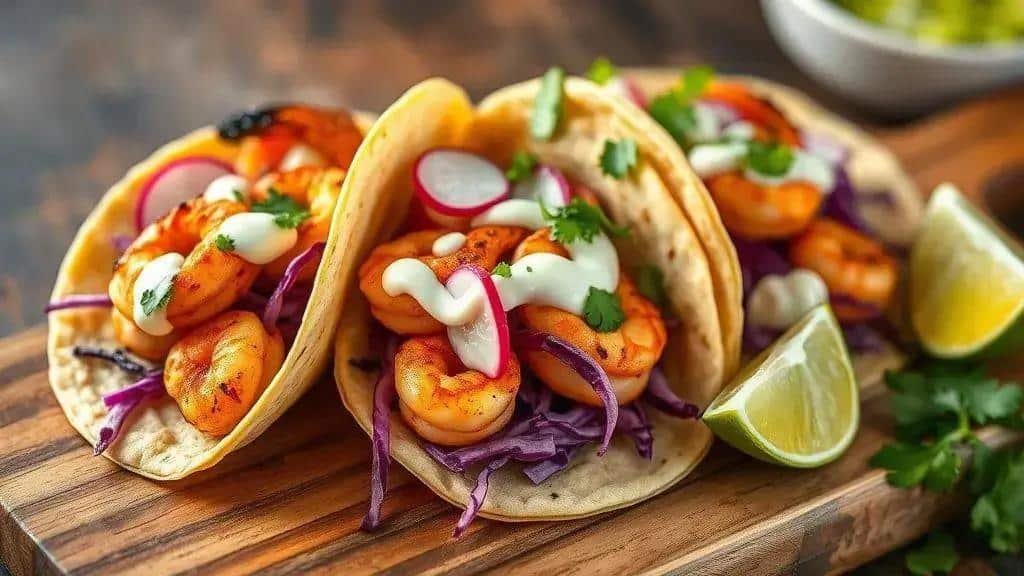 Tacos de Camarão Cajun Cajun & Creole shrimp tacos