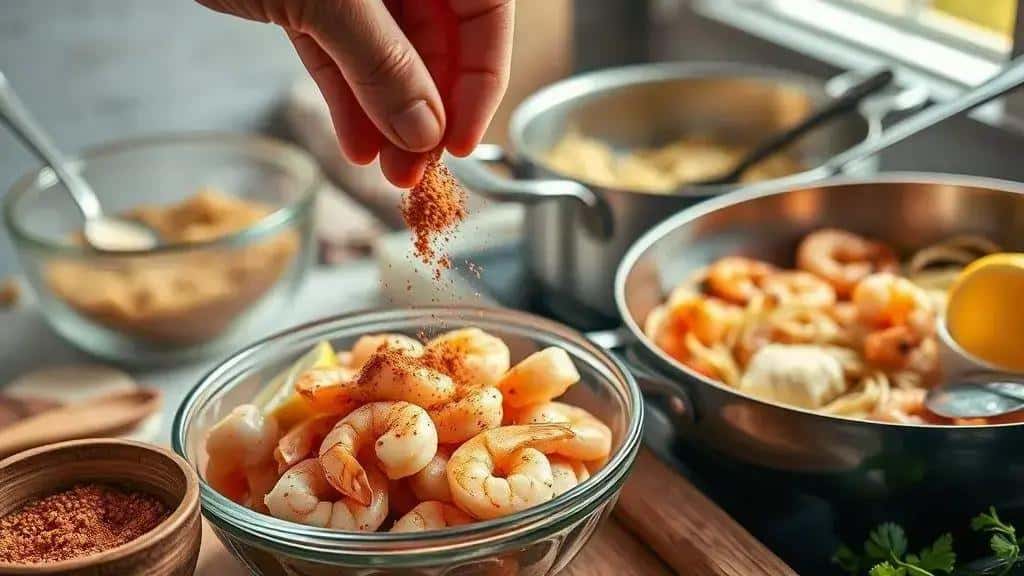Técnicas para temperar o camarão e a pasta