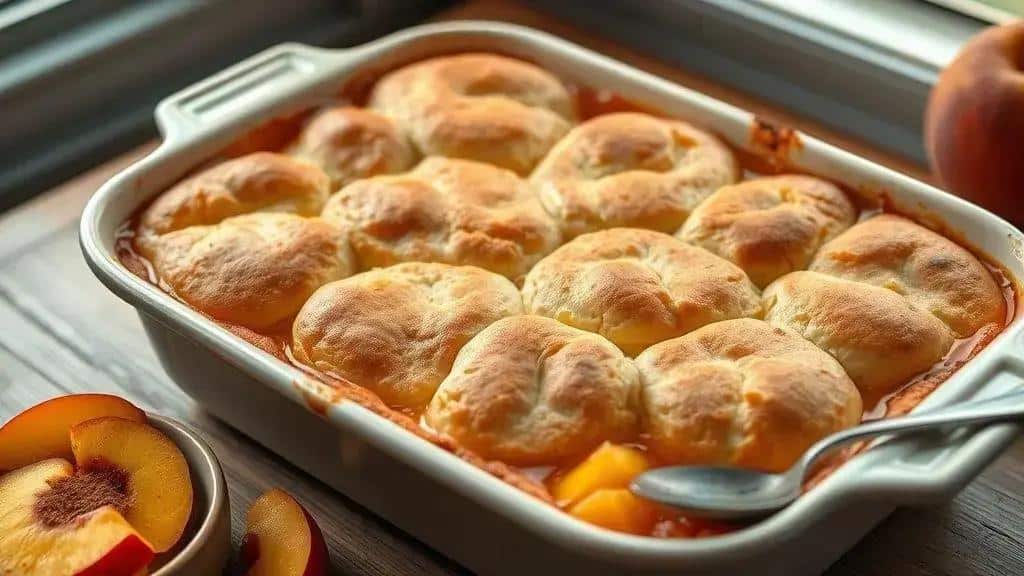 Torta de Pêssego Caseira Midwest peach cobbler