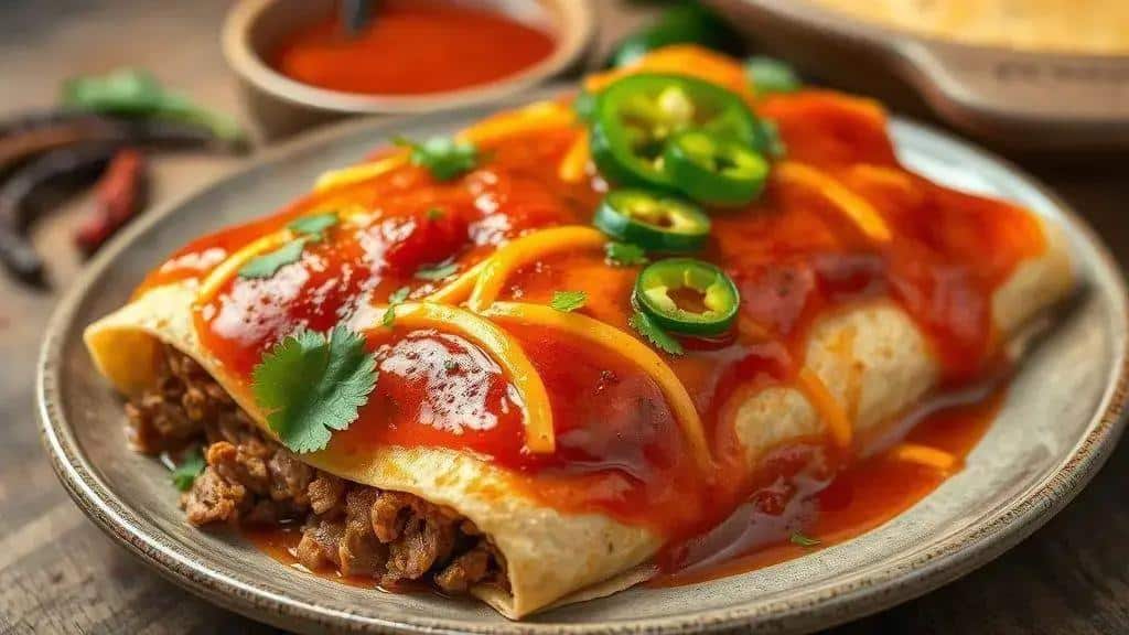 Tortilhas com Molho Vermelho Texas e Sudoeste enchiladas 3 Tortilhas com Molho Vermelho Texas e Sudoeste enchiladas