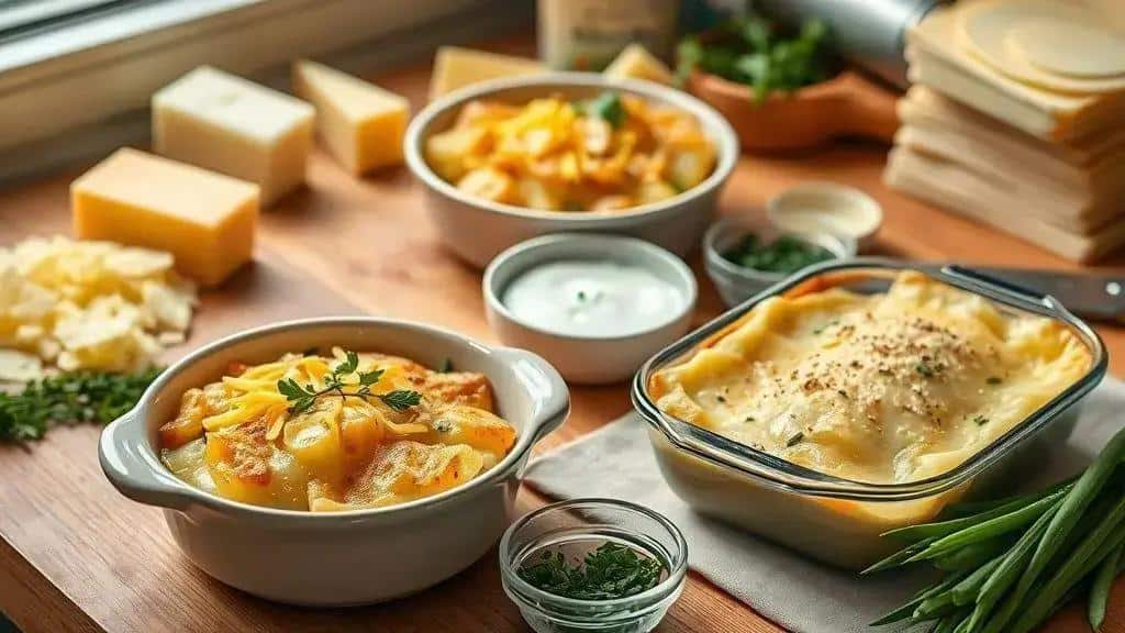 Variações da receita Midwest scalloped potatoes (queijo, ervas, versão leve)