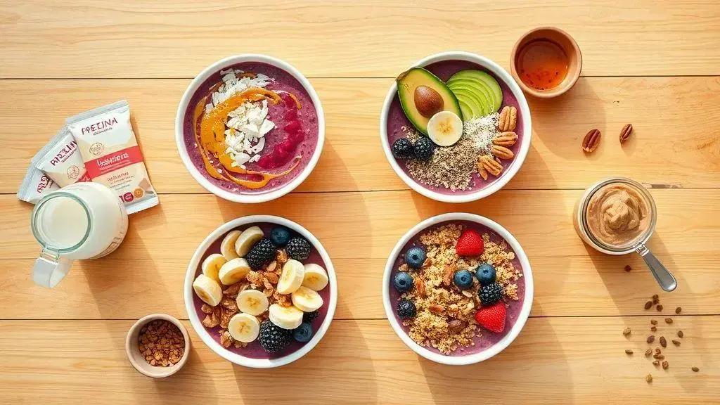 Variações da tigela de açaí californiana e substituições Variações da tigela de açaí californiana e substituições