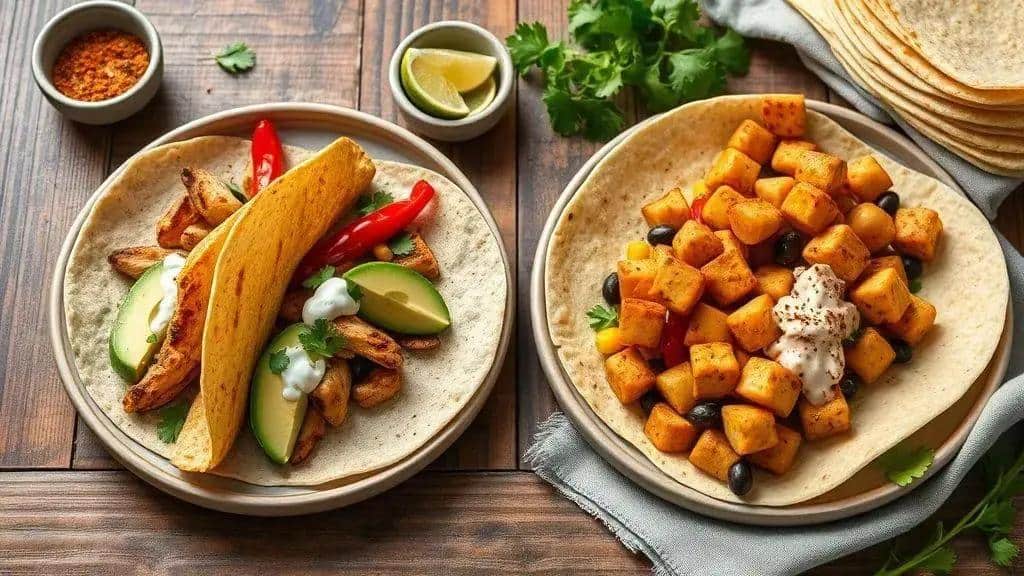 Variações de Southwest Chicken Tacos (versão saudável e vegetariana)