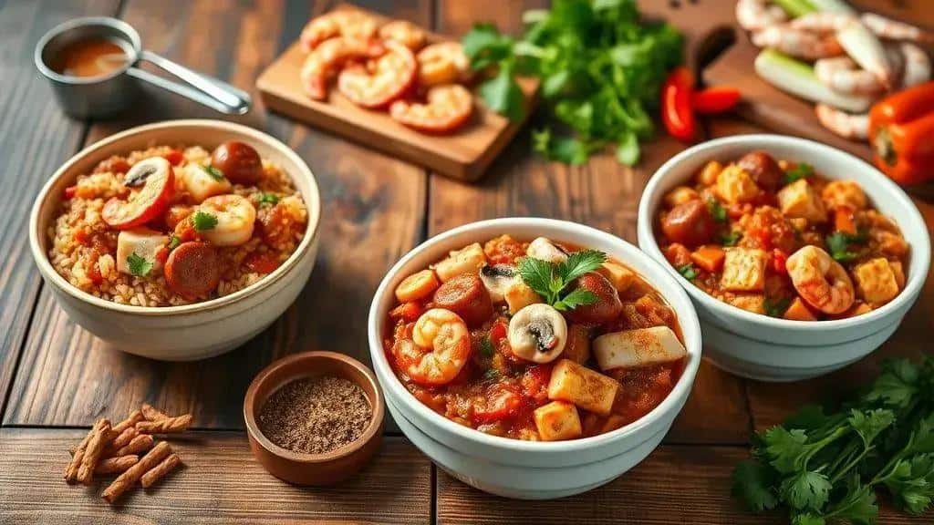 Variações do Andouille Sausage Jambalaya para diferentes paladares