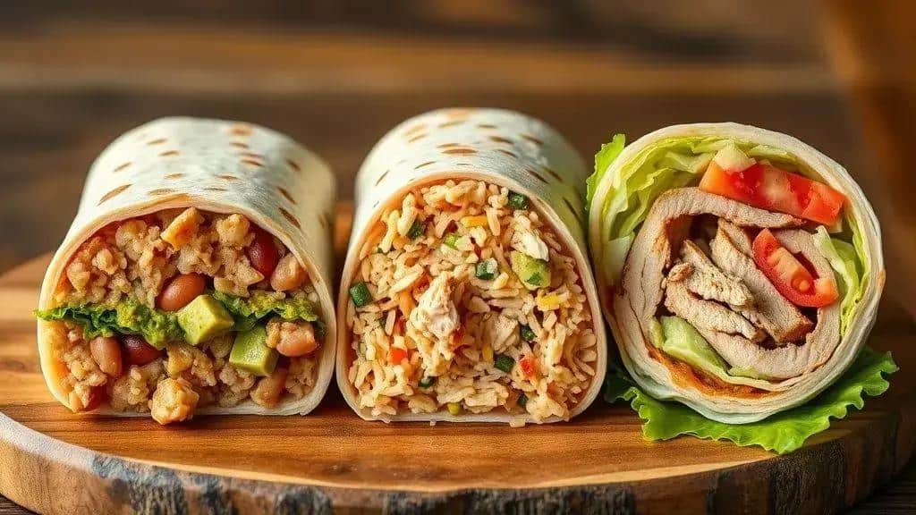 Variações do burrito: vegano, com frango e estilo Califórnia Variações do burrito: vegano, com frango e estilo Califórnia