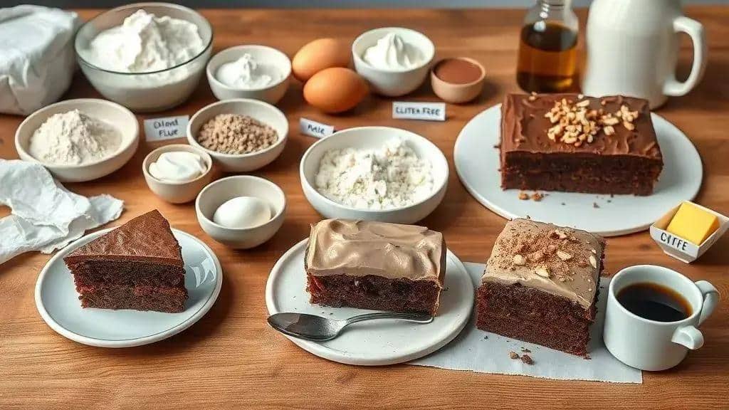 Variações do Chocolate Sheet Cake: versões simples, com massa densa e sem glúten