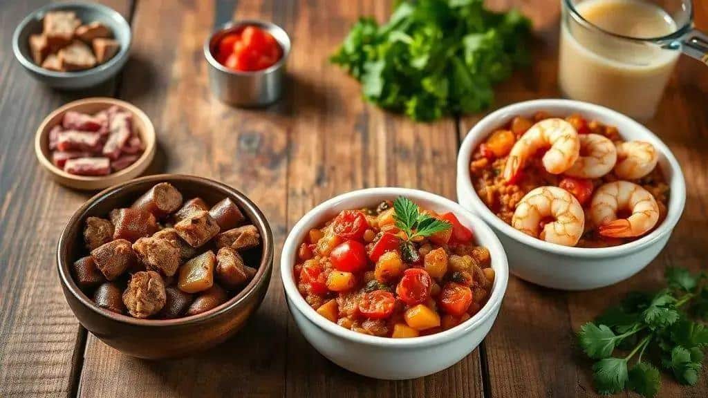 Variações do jambalaya clássico: creole, cajun e opções com frutos do mar