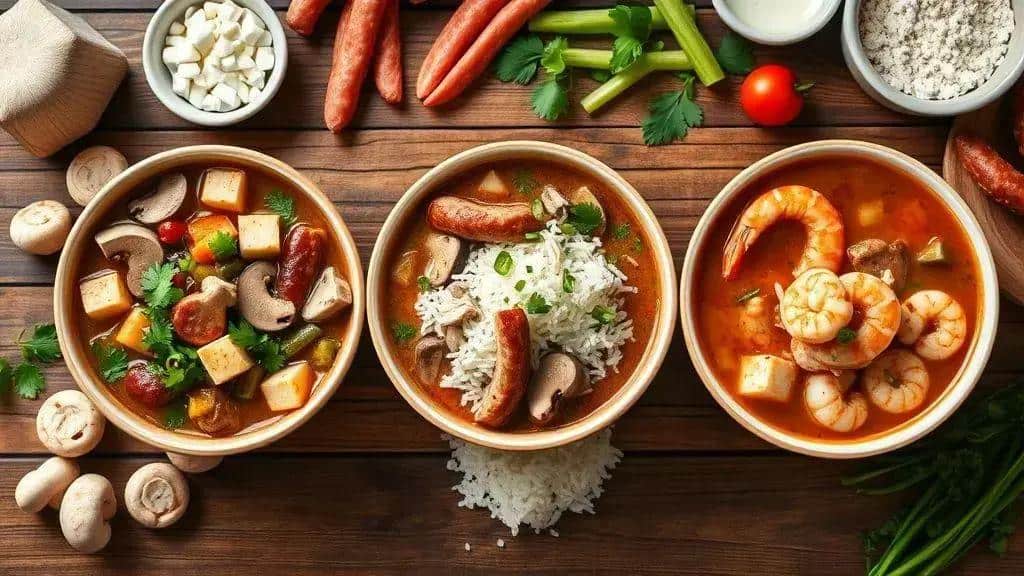 Variações do Seafood Gumbo: vegetariana, com carne e regionais