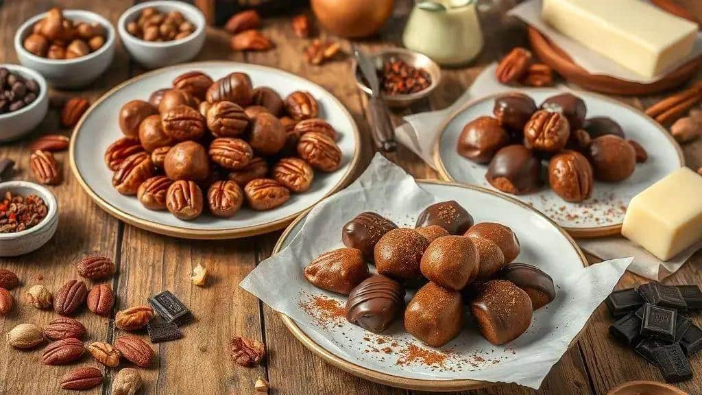 Variações e substituições: pralines com castanha, chocolate e especiarias