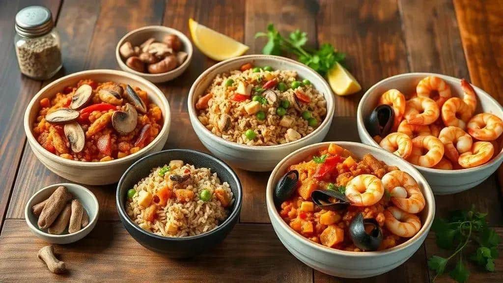 Variações: versão com linguiça, vegetariana e frutos do mar