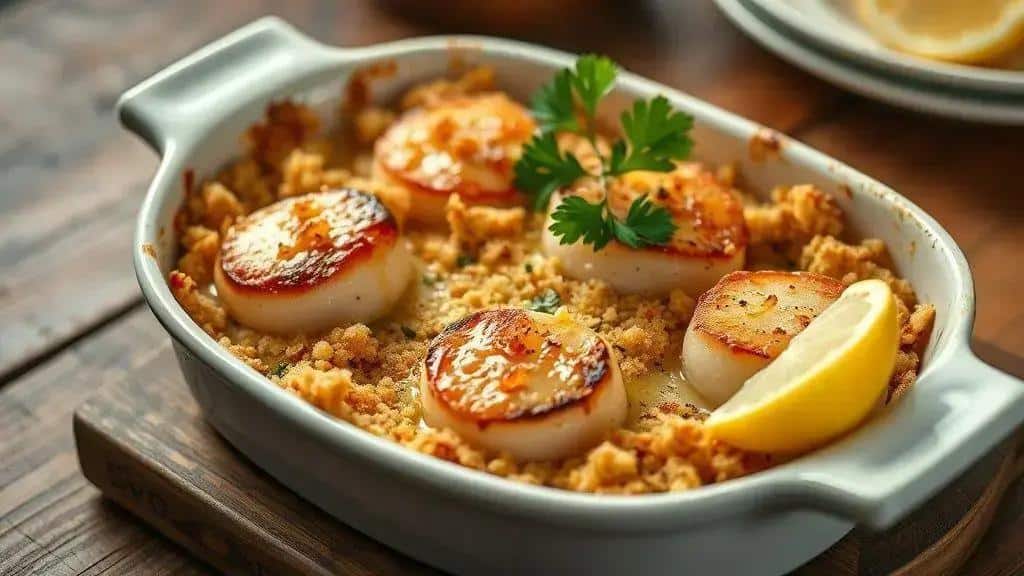 Vieiras Assadas com Farofa New England scallop bake