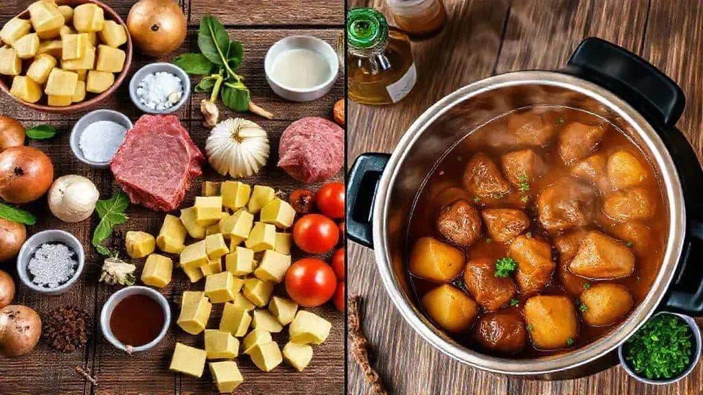Ingredientes da receita: carne de panela com batata na pressão
