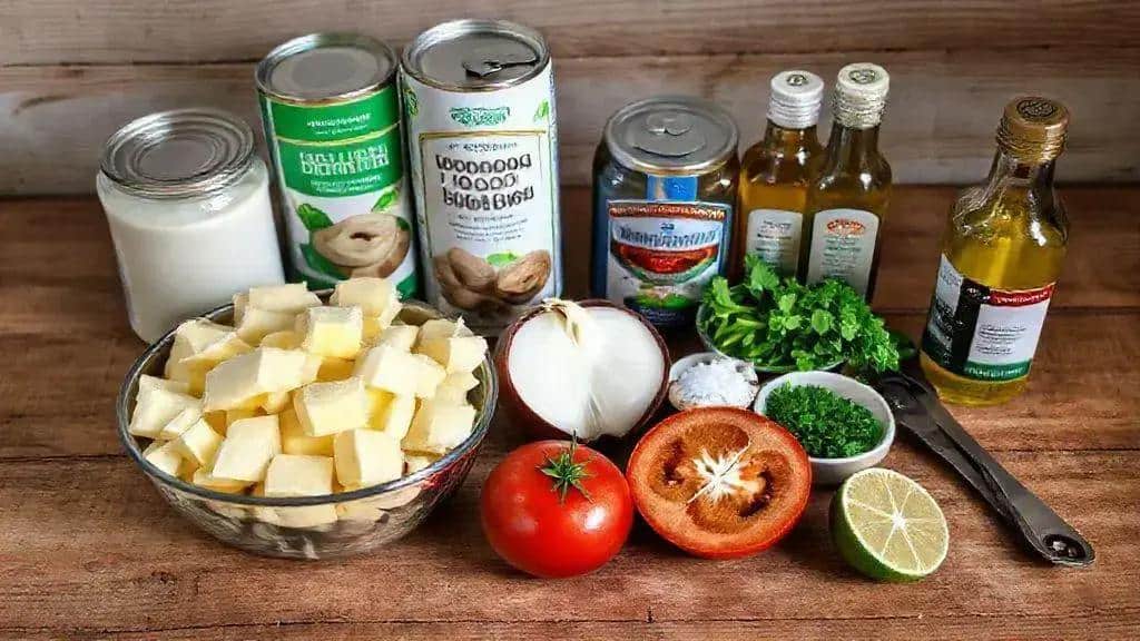 Ingredientes do bobó de palmito vegano
