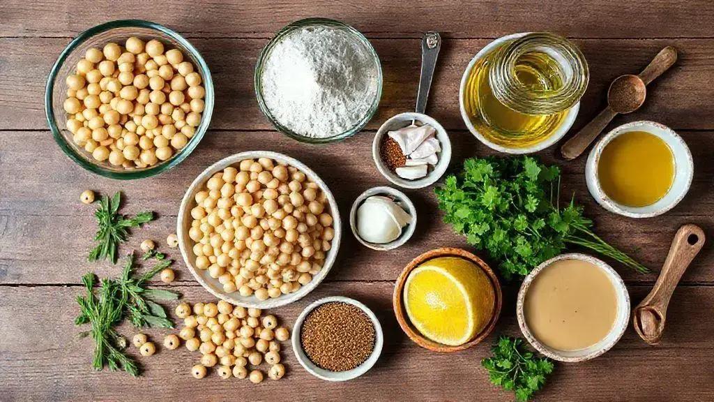Ingredientes do bolinho de grão de bico (falafel)