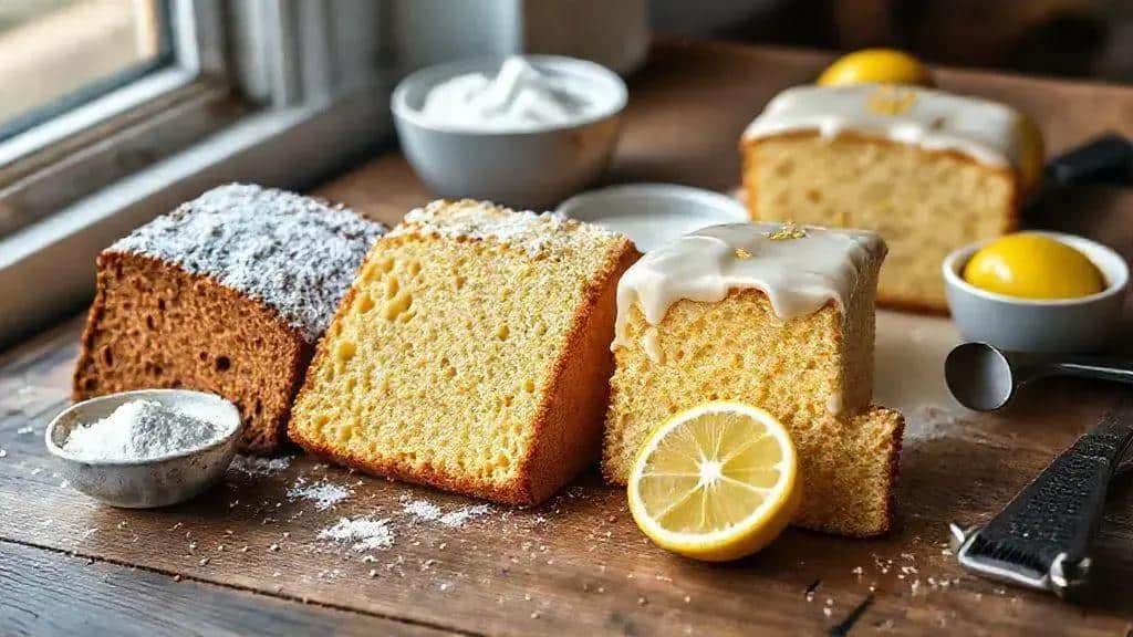 Variações do bolo de limão (integral, sem glúten, com iogurte)